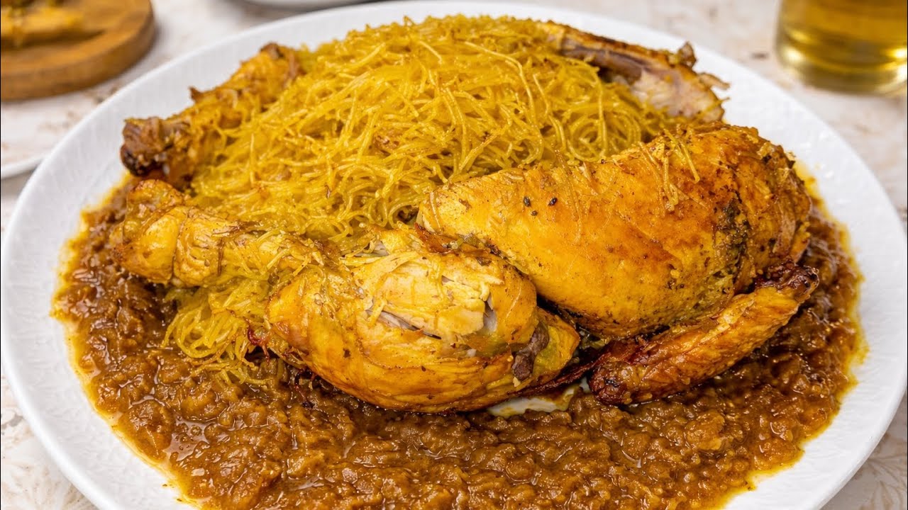 دجاج محمر بالدغميرة ومعمر بالشعرية الصينية شهوة منو مداق لذيذ ومتشبعوش منو ديال لعراضات ولمناسبات