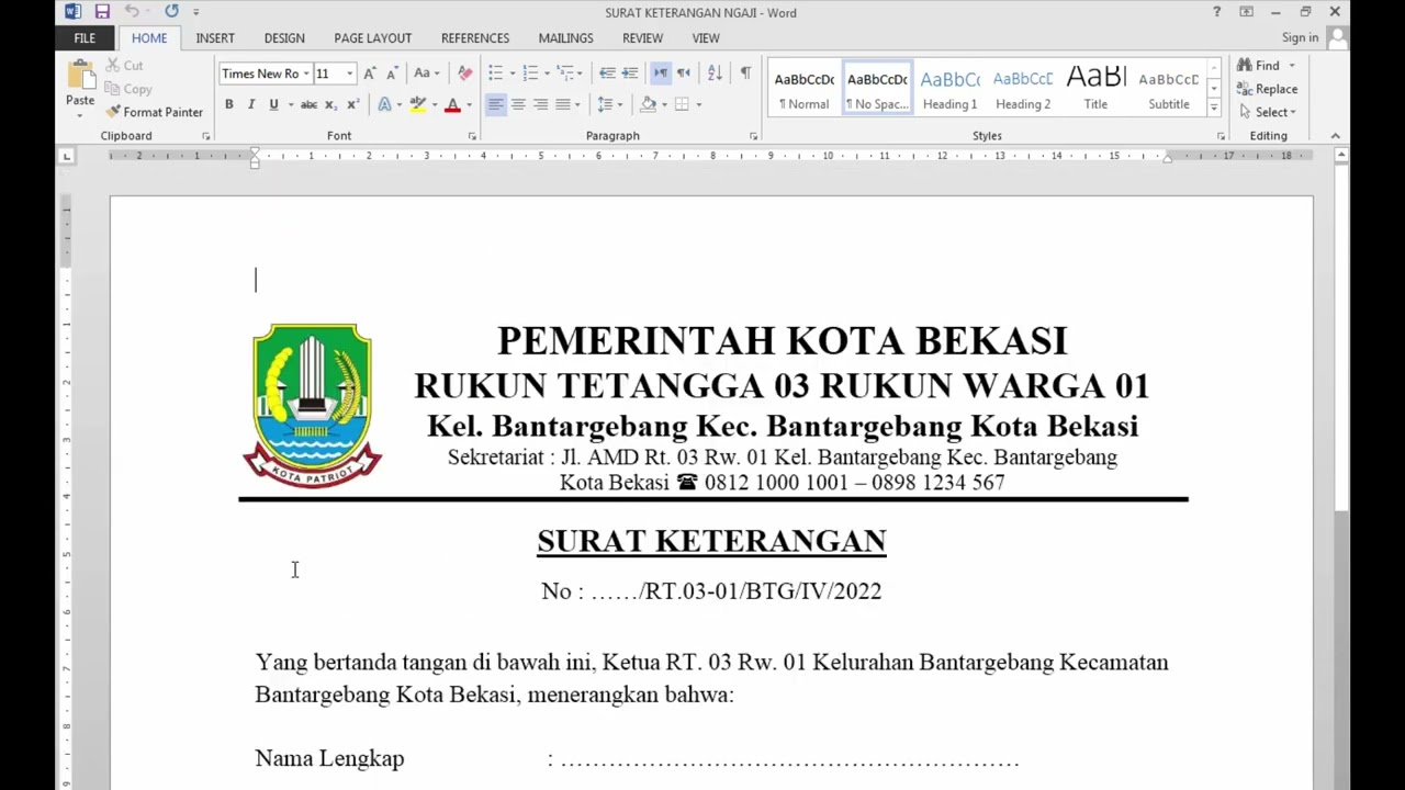 [DRAFT] SURAT KETERANGAN (Guru Ngaji)