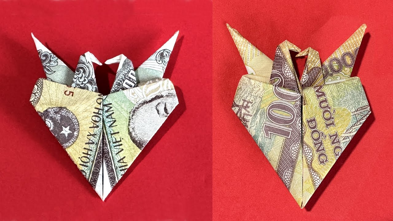 Cách gấp trái tim, Xếp trái tim đôi hạc bằng tiền