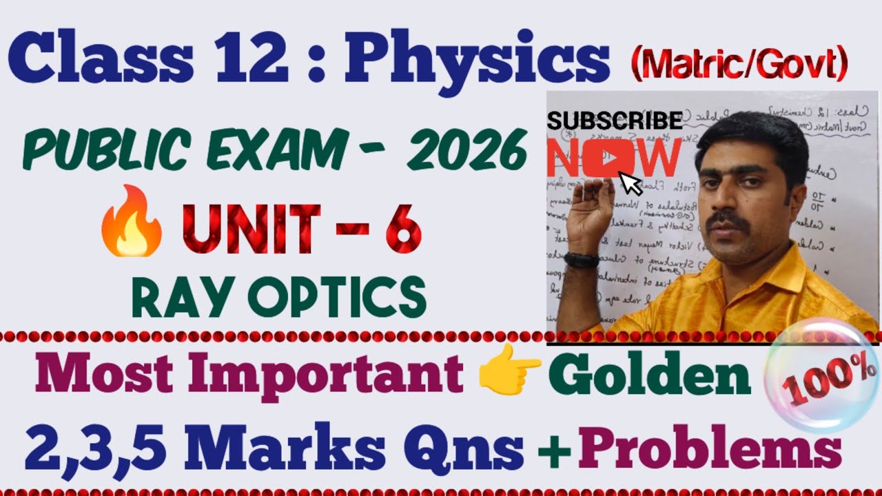 12 Physics|Most|Important|Golden|1,2,3,5 marks|Qns|Public Exam 2026|Unit 6|Ray Optics|sky physics