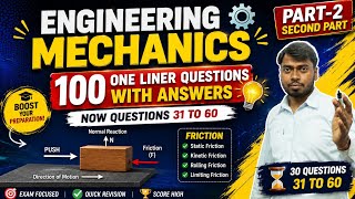 Engineering Mechanics Friction MCQ | Questions 31-60 | BTER Diploma | One Liner Questions Part-2