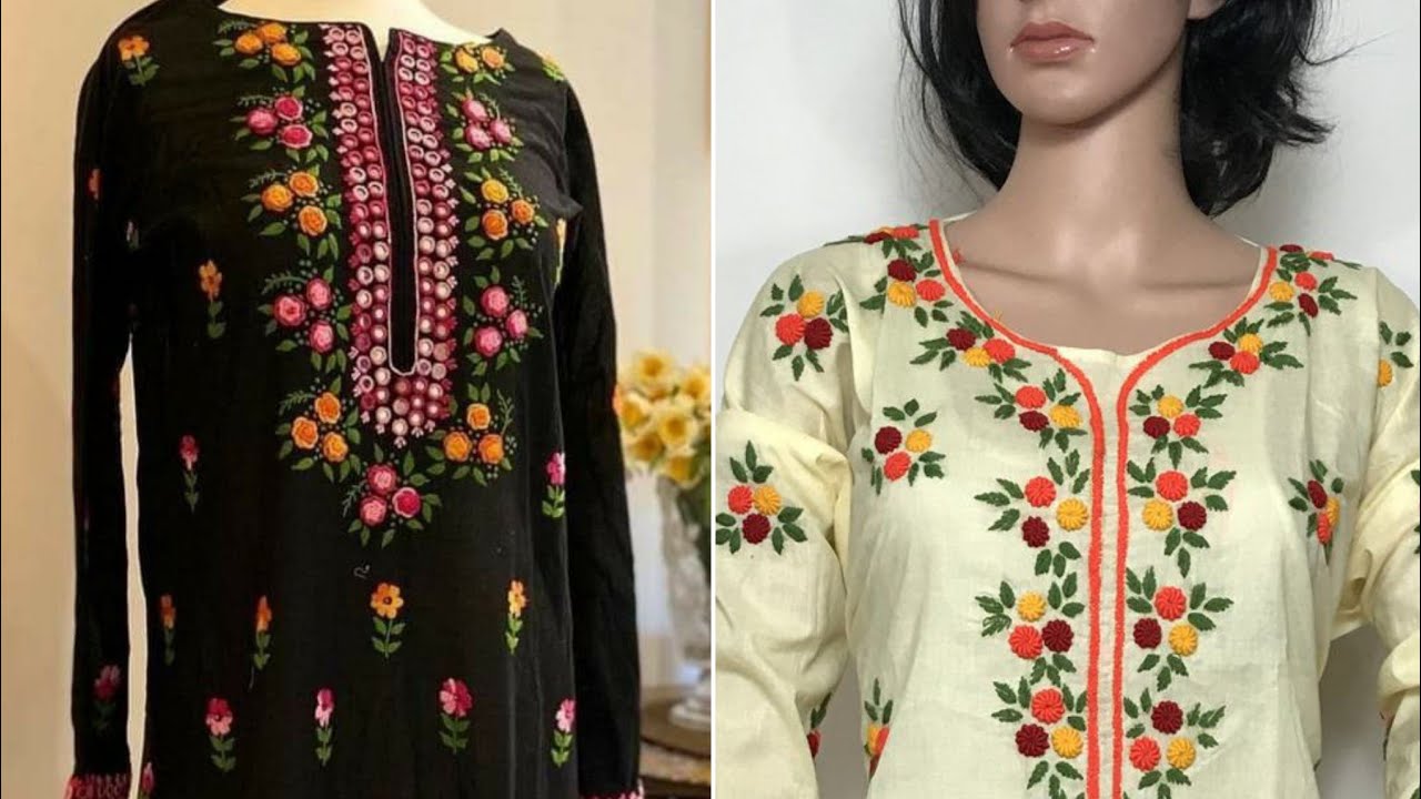 hand embroidery dressthread worksui dhaga karhai YouTube