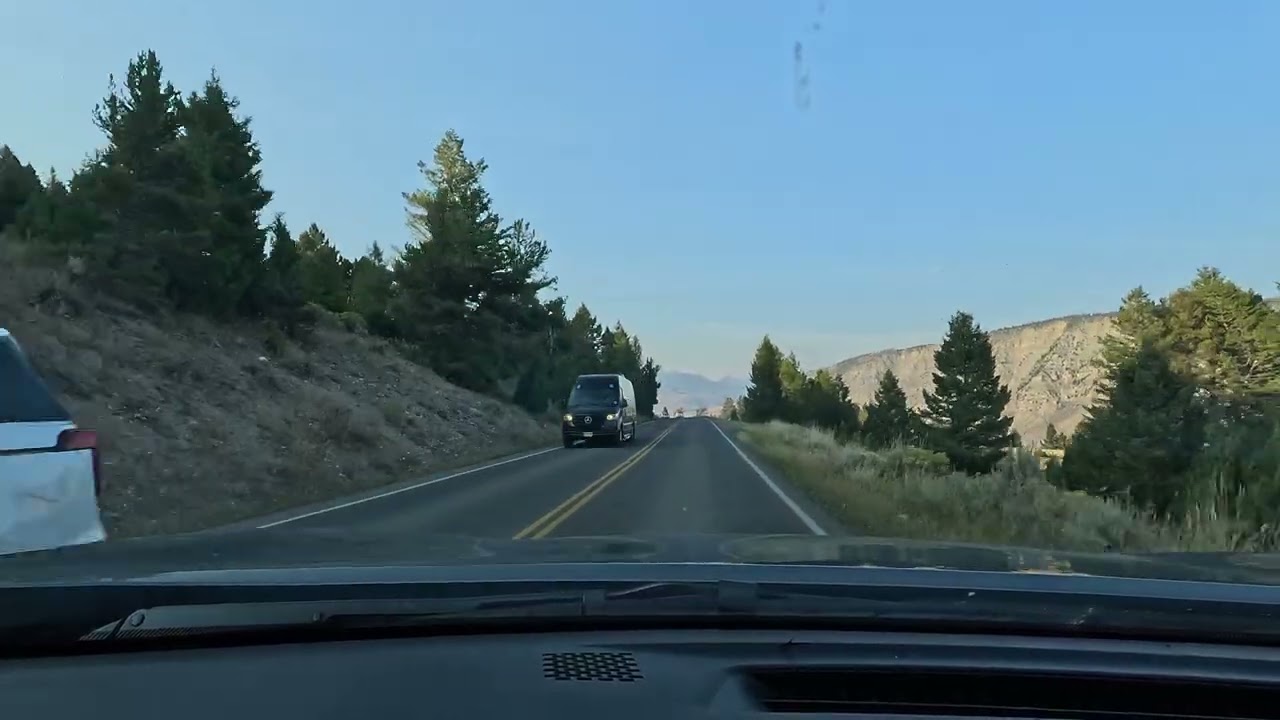 Driving down to Mammoth Hot Springs in Yellowstone