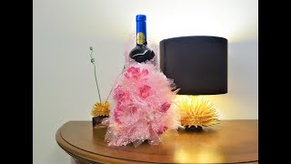 母の日ギフト/カーネーションで飾ったワインボトルカバーを作りました/引っ越しお祝い、新婚お祝いなどにも応用できます♪Mother's day gift/Wine bottle cover