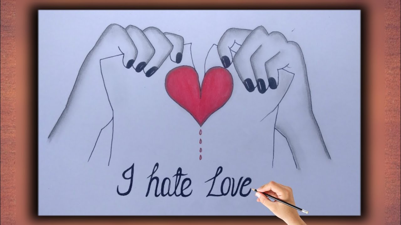 I hate love pencil sketche ||how to draw heart love pencil sketche ...