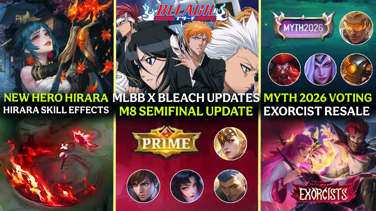 M8 VOTE | MLBB X BLEACH | NEW HERO HIRARA & HER SKILL | MYTHIC SKIN 2026| EXORCIST UPDATE 