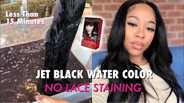 HOW TO DYE WIG JET BLACK USING BOX HAIR DYE IN 15 MINUTES | No Lace Stains | Water Color Method