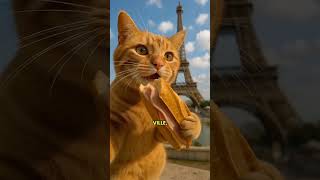 Le Chat Parisien et son Jambon-Beurre” 🥖😸 #ChatParisien #MagiqueCréation #HumourFélin #TourEiffel