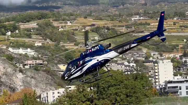 Eurocopter H125 Ecureuil AS350B3e HB-ZVO HeliAlps takeoff Sion airport Valais Switzerland 22.10.2022