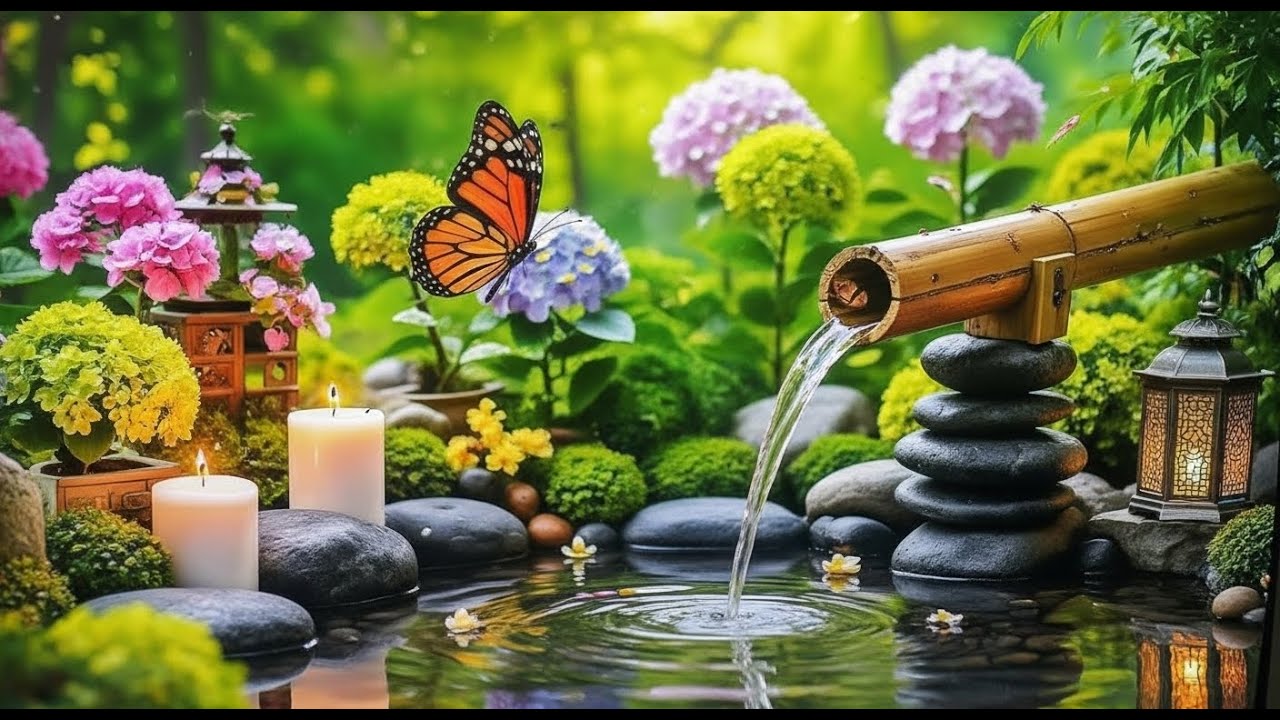 Relaxation Music Bamboo Water Fountain + Healing Piano 🌿 Deep Sleep & Stress Relief