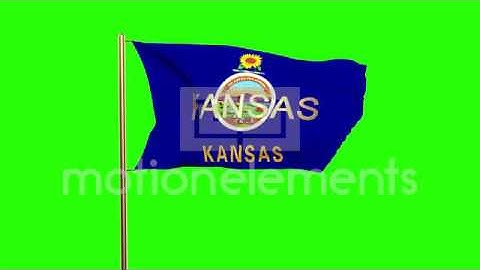 Kansas Flag With Title Waving In The Wind. Looping Sun Rises Style. Animation Lo Stock Animation
