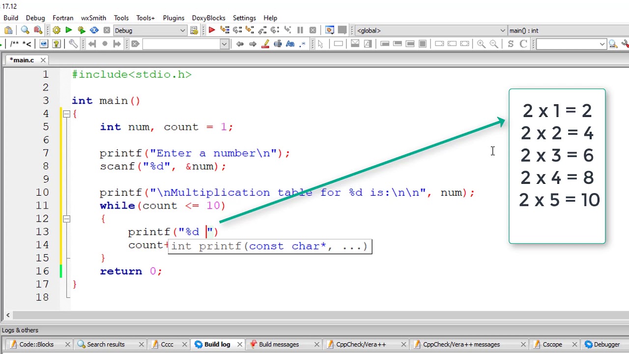 C Program To Print Multiplication Table Using While Loop