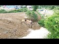 Dangerously Bulldozer Filling Land Removal Clearing Mud | Strong Bulldozer Pushing Dirt Into Mud