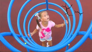 Sofia is playing on the playground