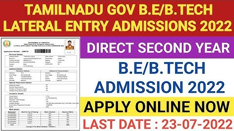 TAMILNADU B.E/B.TECH LATERAL ENTRY ADMISSION 2022 | HOW TO APPLY ENGINEERING LATERAL ADMISSION 2022