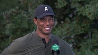 Tiger Woods speaks after day one at the Masters
