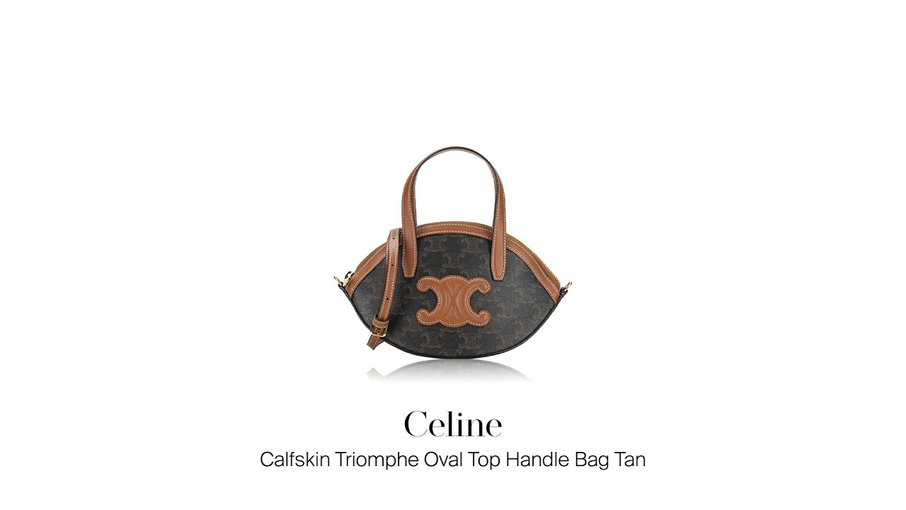 Mau Jual Tas Branded Second? Celine Calfskin Triomphe Oval Top Handle Bag Tan