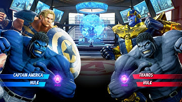 Gladiator Cap & Blue Hulk vs Thanos & Grey Hulk (Very Hard) Marvel vs Capcom | 4K UHD Gameplay