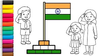 🇮🇳 Indian Flag Drawing for Kids 🎨 | Easy Tiranga Drawing Step by Step | Independence Day Drawing