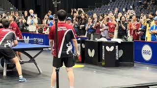 FAN ZHENDONG warm up before his first match for his new club in the german tabletennis league no. 1