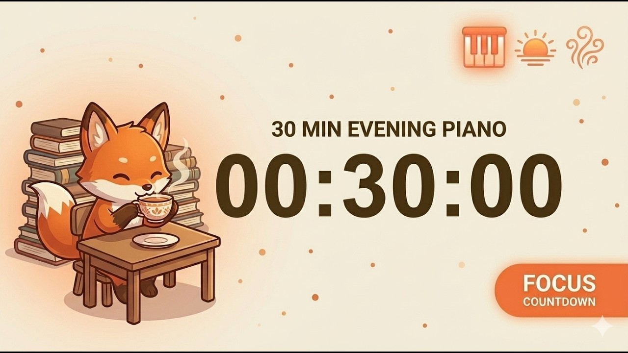 30 Minute Evening Study Timer 🦊🌆 Cozy Soft Piano · Sunset Focus · No ...