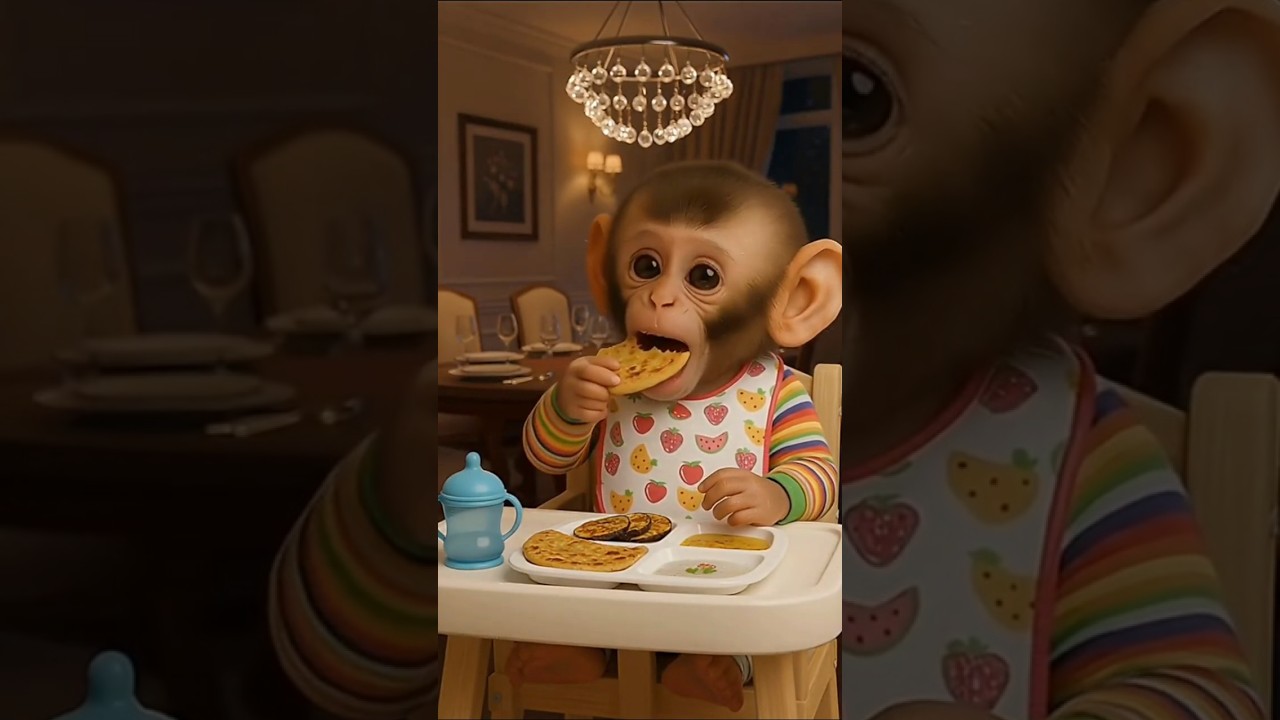 Baby monkey eating  dinner .. Paratha .🥰❤️  