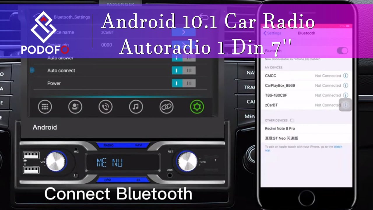 Android 10.1 Car Radio Autoradio 1 Din 7''(A2768) Wireless Carplay  connection+Wired Auto connection 