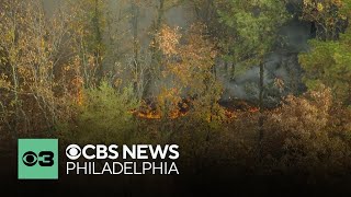 Crews battle brush fire in Evesham Township, New Jersey
