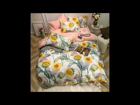 Exclusive Floral Print Of Sunflowers On White Egyptian Cotton Duvet Cover Set
