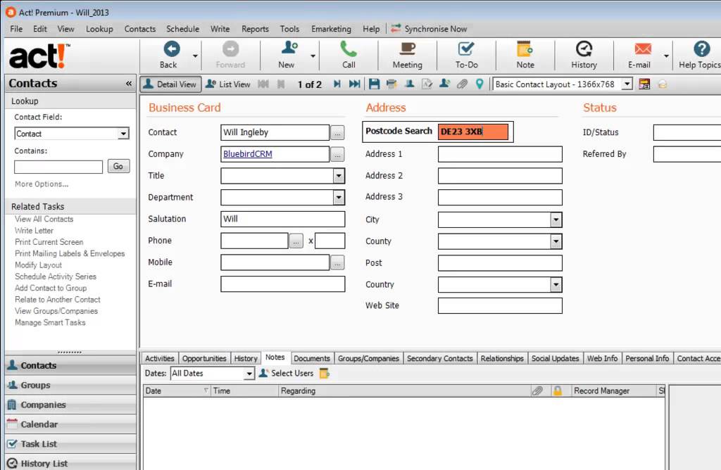 Using PostcodeAnywhere with Act! CRM