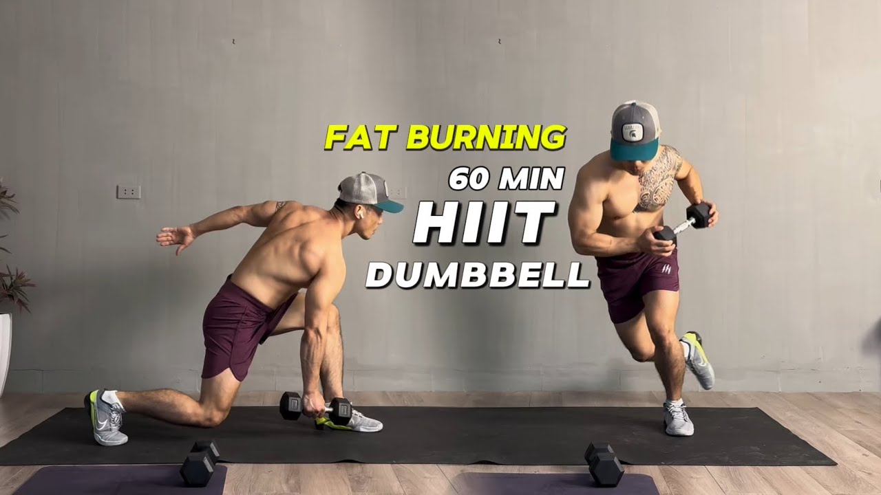 60 Min FULL BODY FAT BURNING HIIT Workout With DUMBBELL / No Repeat ...
