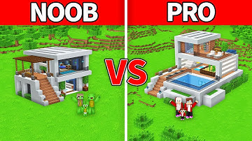 JJ Family & Mikey Family - NOOB vs PRO : Modern House Build Challenge in Minecraft!