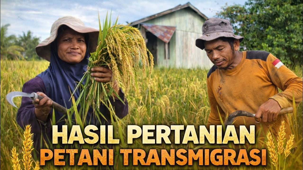 SUKACITA PAK UMAN & ISTRI,  PANEN PADI LAHAN TRANSMIGRASI JOGJA DI KALIMANTAN
