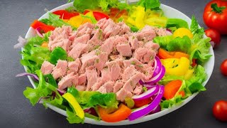 Лучший САЛАТ С ТУНЦОМ БЕЗ МАЙОНЕЗА | Легкий и полезный рецепт салата за 5 минут! Летний ПП салат