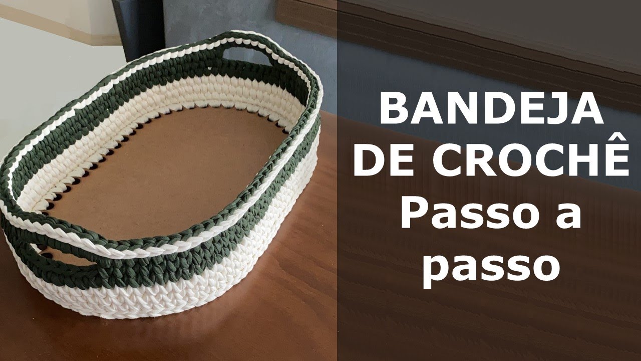 Bandeja com Base de MDF - Crochê - Fio de malha - Passo a passo