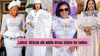 Latest African all white Nigerian, Ghanian and senegalesse lace dress styles for all white party