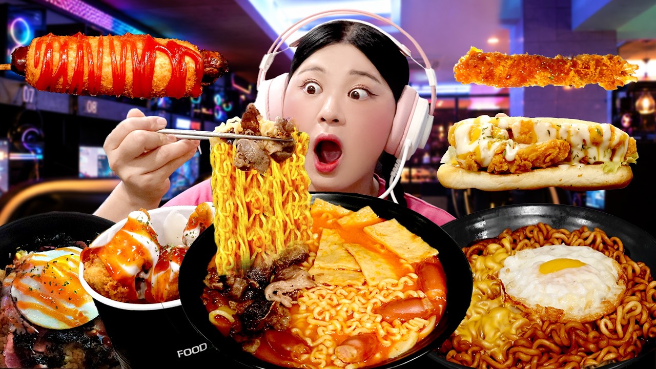 ASMR MUKBANG PC방 먹방! 마라짬뽕 짜파게티 핫도그 떡볶이 먹방 Black beans Noodles Tteokbokki EATING SHOW | HIU 하이유