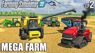 Harvesting WHEAT and Seeding NEW CROPS | MEGA FARM Challenge | Farming Simulator 22 #2
