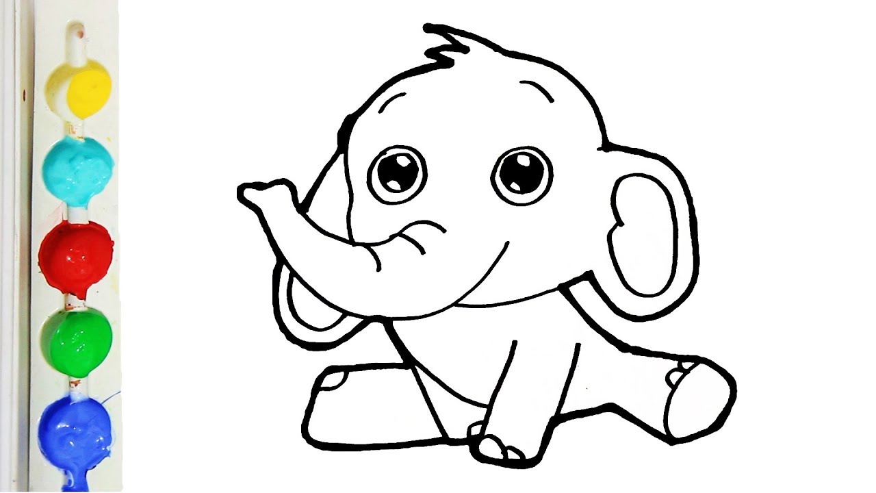 Menggambar dan mewarnai  gajah Lucu untuk anak anak San 