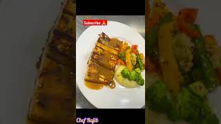 grill Cattege cheese steak with veg stock Espagnole sauce@