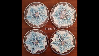 (637) SHIMMER WHITE & BLUE 3D RESIN FLOWER COASTERS  So Beautiful! With Sandra Lett 020921