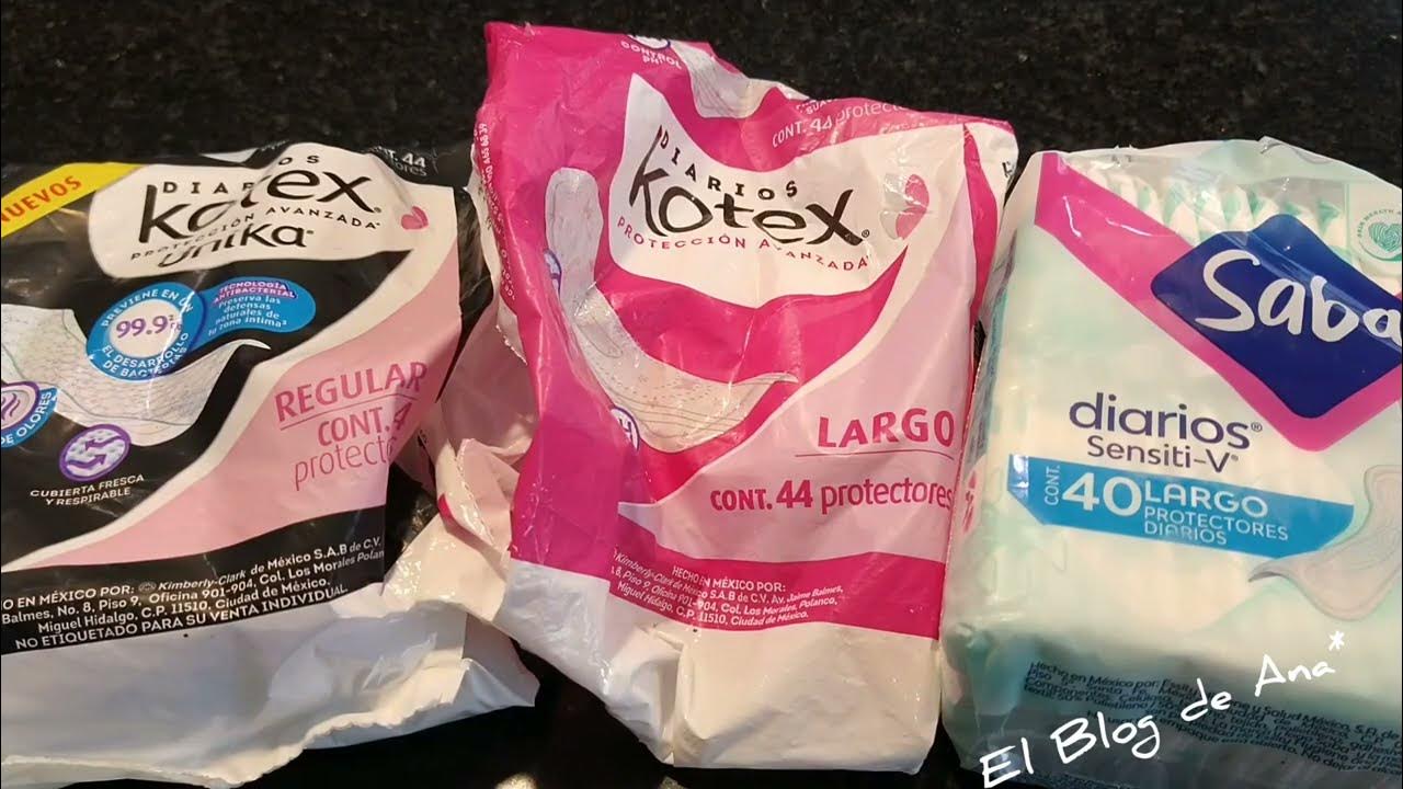 Panti protectores diarios Kotex, Always y Saba/tamaño tradicional y