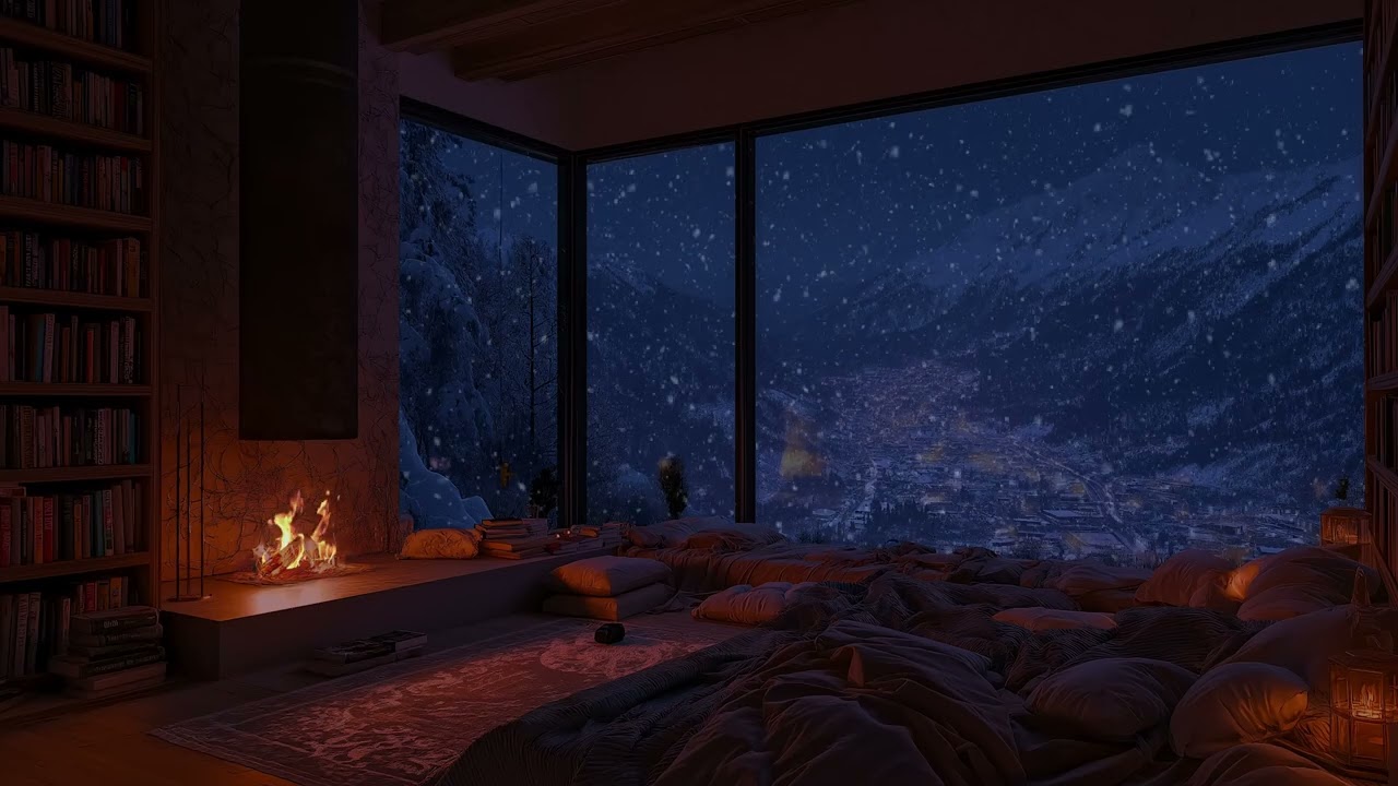 Warm Firelight in a Cozy Room with Strong Wind Outside | Relaxing Ambience for Sleep & Study