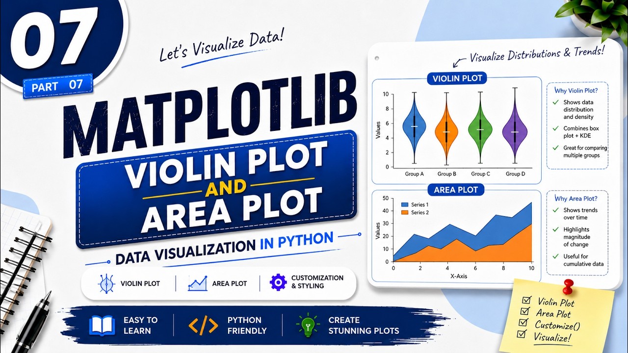07. Matplotlib Violin Plot & Area Plot Tutorial | Python Data Visualization for Beginners(Hindi)