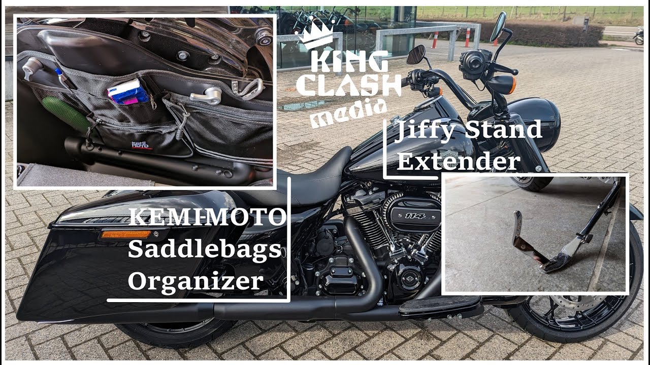 Harley Davidson Kemi moto Organizer & Jiffy Stand Extender install