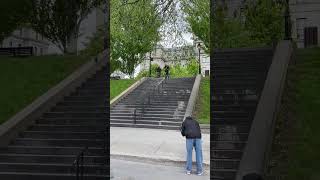 BMX rider grinds handrail then falls forward and faceplants (Angel 2)