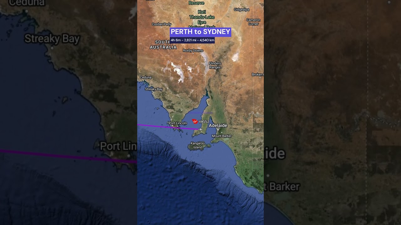 PERTH to SYDNEY Flight Route - Time and Distance