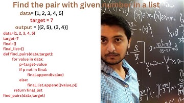 Python Interview Question:Find the pair with given number in a list|Two sum problem|leetcode|python