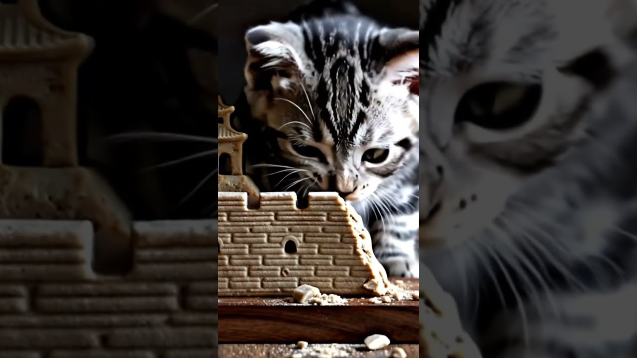 Kitten Devours an Edible Great Wall Segment 🧱🐾 | ASMR Brick Crunch & Sticky Rice Pull