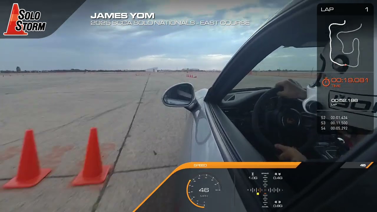 Winning run from 2025 SCCA Solo Nationals, Super Street, East course, 2018 Porsche GT3 (991.2)